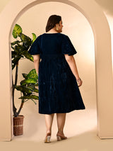 Plus Size Teal Blue Crush Velvet Midi Dress