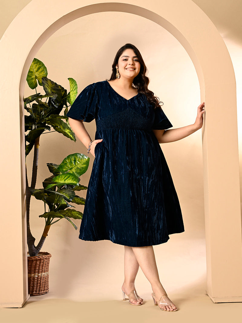 Plus Size Teal Blue Crush Velvet Midi Dress