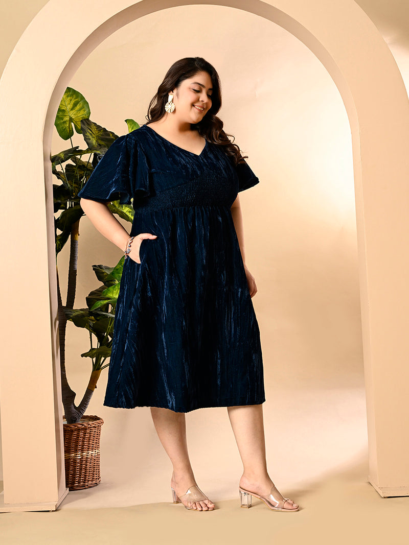 Plus Size Teal Blue Crush Velvet Midi Dress