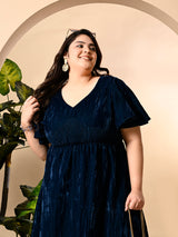 Plus Size Teal Blue Crush Velvet Midi Dress