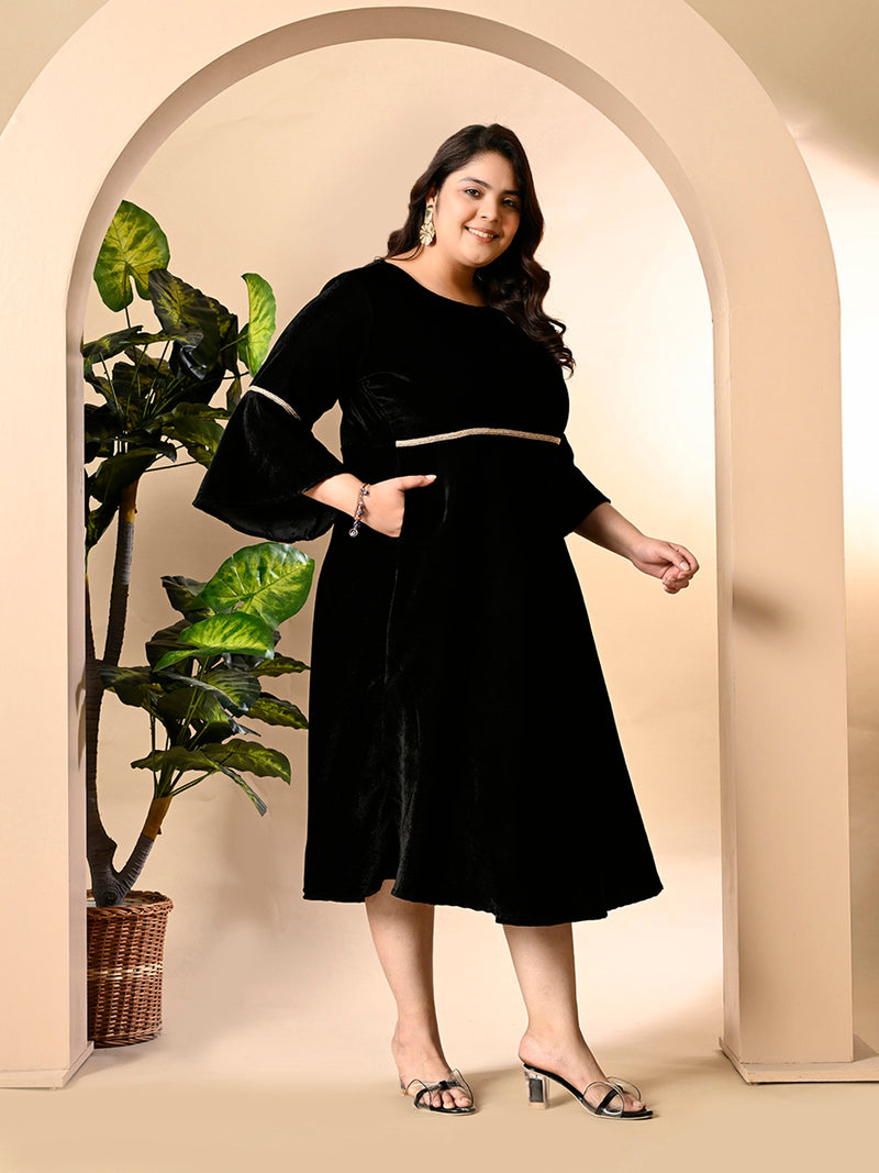 Plus Size Black Velvet Lace Dress