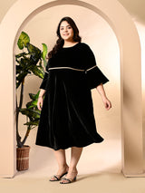 Plus Size Black Velvet Lace Dress