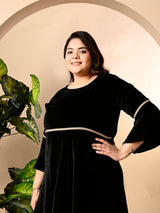 Plus Size Black Velvet Lace Dress