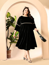 Plus Size Black Velvet Lace Dress