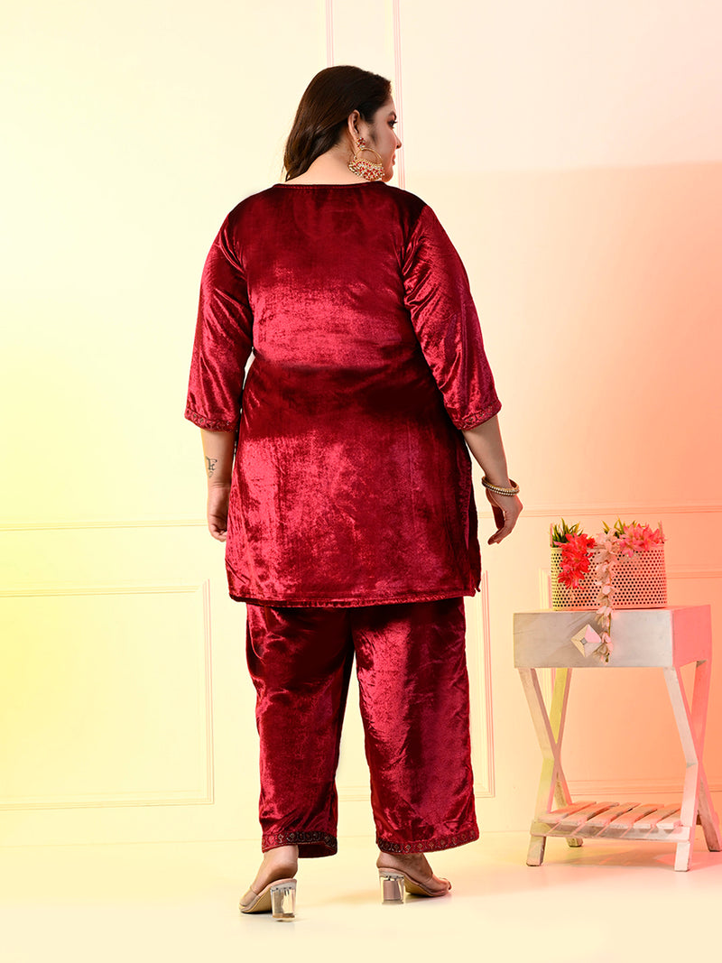 Plus Size Rani Pink Silk Velvet Co-ord Set