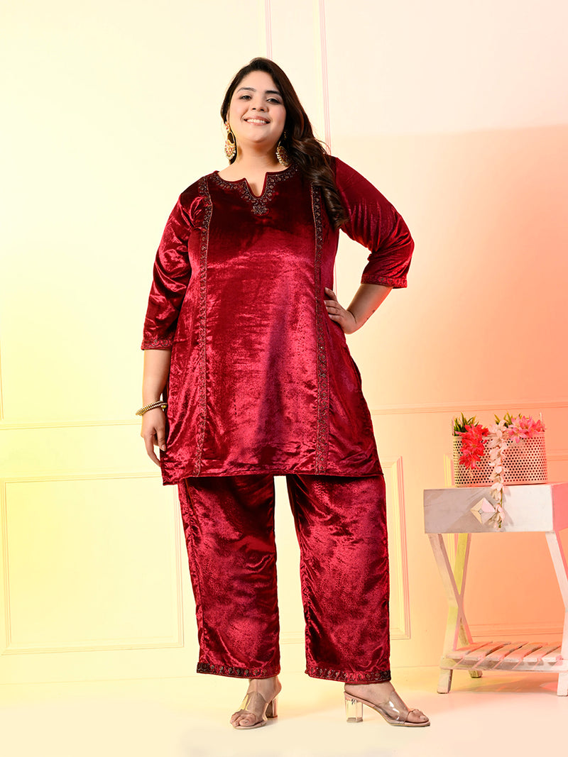 Plus Size Rani Pink Silk Velvet Co-ord Set