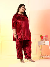 Plus Size Rani Pink Silk Velvet Co-ord Set