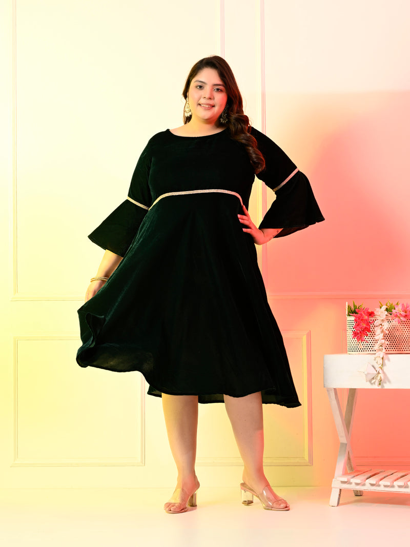 Plus Size Bottle Green Velvet Lace Dress