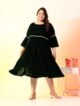 Plus Size Bottle Green Velvet Lace Dress