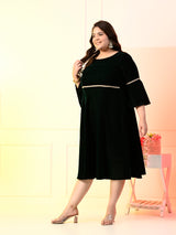 Plus Size Bottle Green Velvet Lace Dress