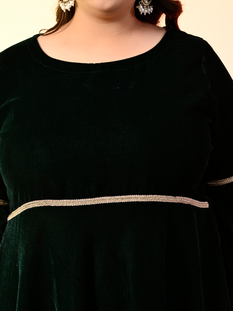 Plus Size Bottle Green Velvet Lace Dress