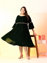 Plus Size Bottle Green Velvet Lace Dress