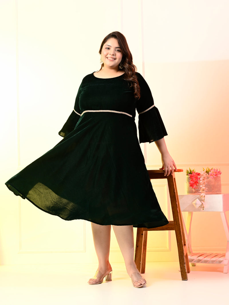 Plus Size Bottle Green Velvet Lace Dress DESINOOR.COM Plus Size Bottle Green Velvet Lace Dress DESINOOR.COM
