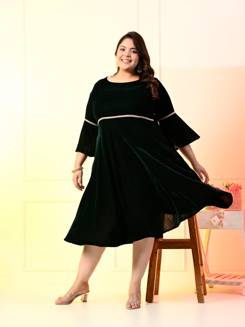 Plus Size Bottle Green Velvet Lace Dress