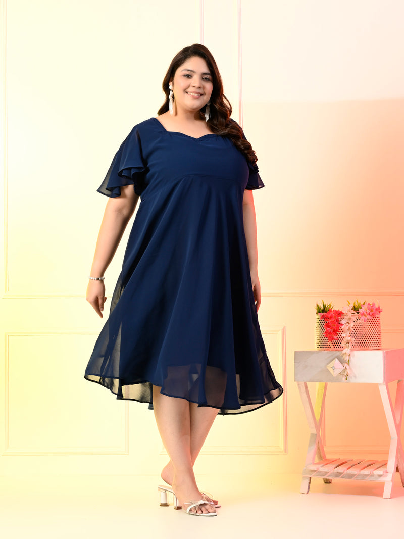 Plus Size Teal Blue Cold Shoulder Georgette Dress