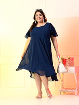 Plus Size Teal Blue Cold Shoulder Georgette Dress