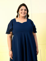 Plus Size Teal Blue Cold Shoulder Georgette Dress