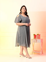 Plus Size Grey Cold Shoulder Georgette Dress