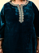 Plus Size Firozi Velvet Kurta Set with Dupatta