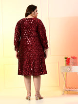 Plus Size Wine Sequinned Velvet Dress