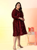 Plus Size Wine Sequinned Velvet Dress