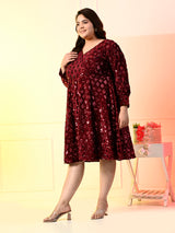 Plus Size Wine Sequinned Velvet Dress