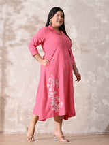 Pink Poetry Embroidered Rayon Dress