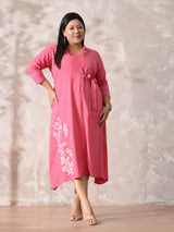 Pink Poetry Embroidered Rayon Dress