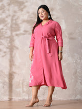 Pink Poetry Embroidered Rayon Dress