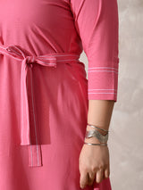 Pink Poetry Embroidered Rayon Dress