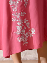 Pink Poetry Embroidered Rayon Dress