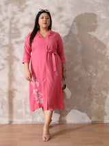 Pink Poetry Embroidered Rayon Dress
