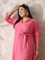 Pink Poetry Embroidered Rayon Dress