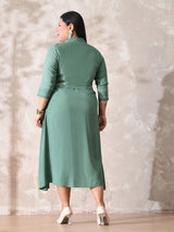 Sage Green Grace Embroidered Rayon Dress