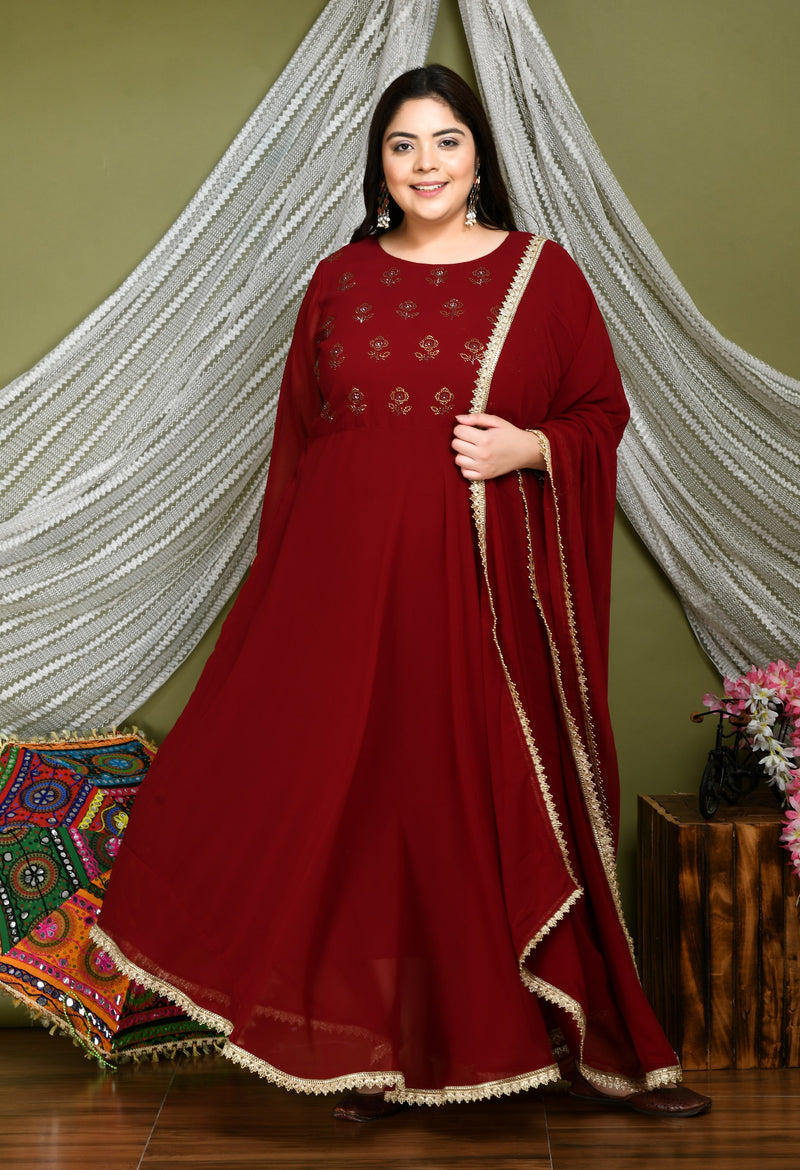 Elegant Maroon Anarkali Gown: The Epitome of Grace and Glamour for Wed –  KotaSilk