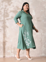 Sage Green Grace Embroidered Rayon Dress