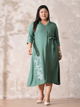 Sage Green Grace Embroidered Rayon Dress