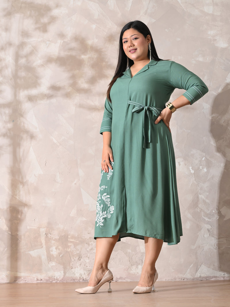 Sage Green Grace Embroidered Rayon Dress –