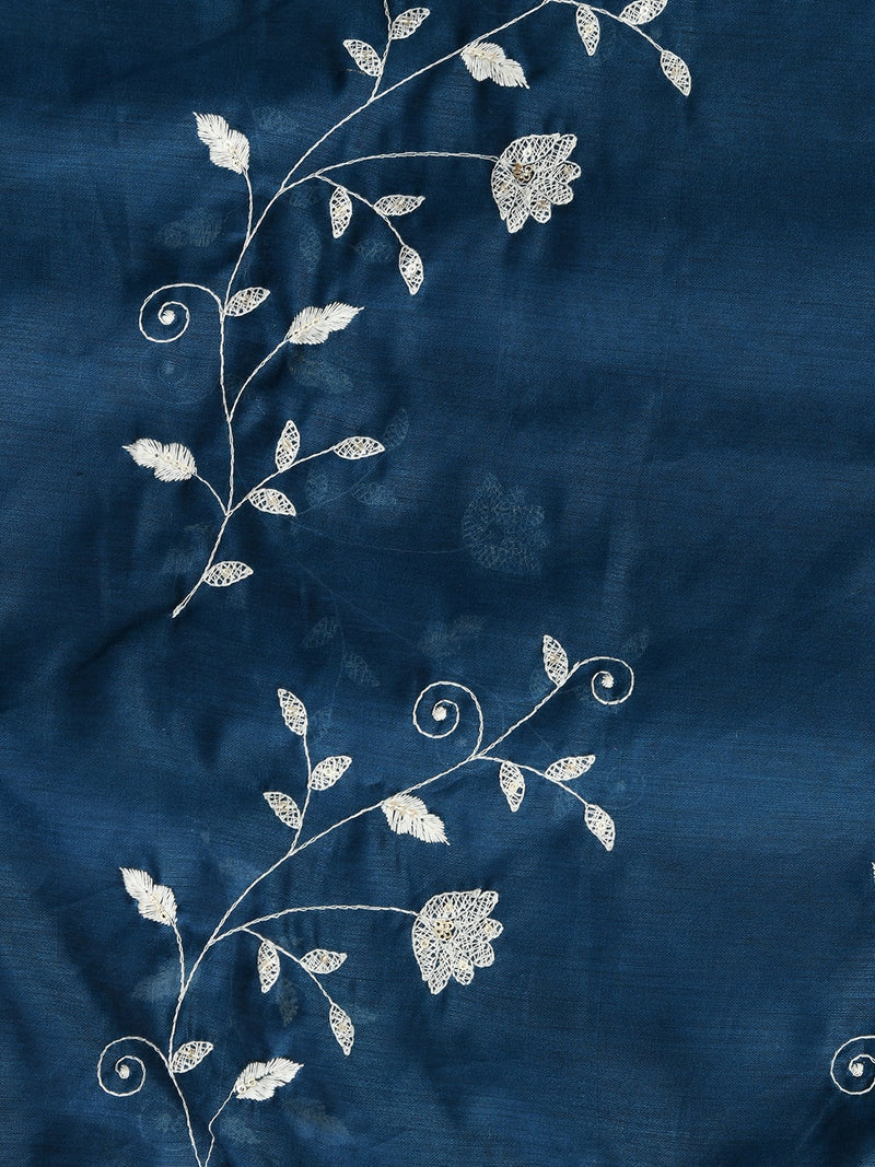 Teal Embroidered Silk Blend Dupatta