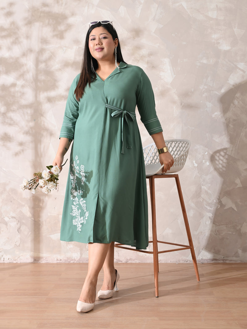 embroidered rayon dress Sage Green Grace – material: leather Blue Short Puff Sleeve year sewing course in Color:Blackcherry