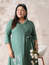 Sage Green Grace Embroidered Rayon Dress