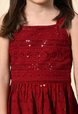 Girls Peplum Embroidered Maroon Rayon Garara Set