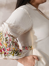 Ivory Floral Rayon Midi Dress with Border Print & Flowy Fit