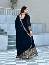Regal Navy Blue Georgette Anarkali with Dupatta