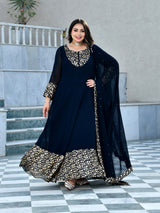 Regal Navy Blue Georgette Anarkali with Dupatta
