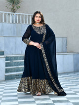 Regal Navy Blue Georgette Anarkali with Dupatta