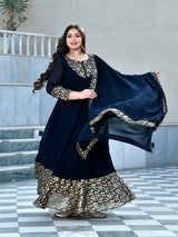 Regal Navy Blue Georgette Anarkali with Dupatta