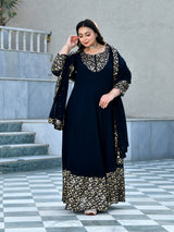 Regal Navy Blue Georgette Anarkali with Dupatta
