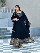 Regal Navy Blue Georgette Anarkali with Dupatta