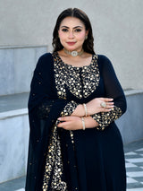 Regal Navy Blue Georgette Anarkali with Dupatta